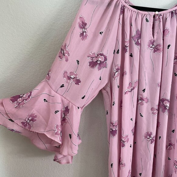 Chaps Womens Plus XXL Pink Boho Floral Blouse 3/4 Bell Sleeves Lightweight Top - Picture 9 of 11
